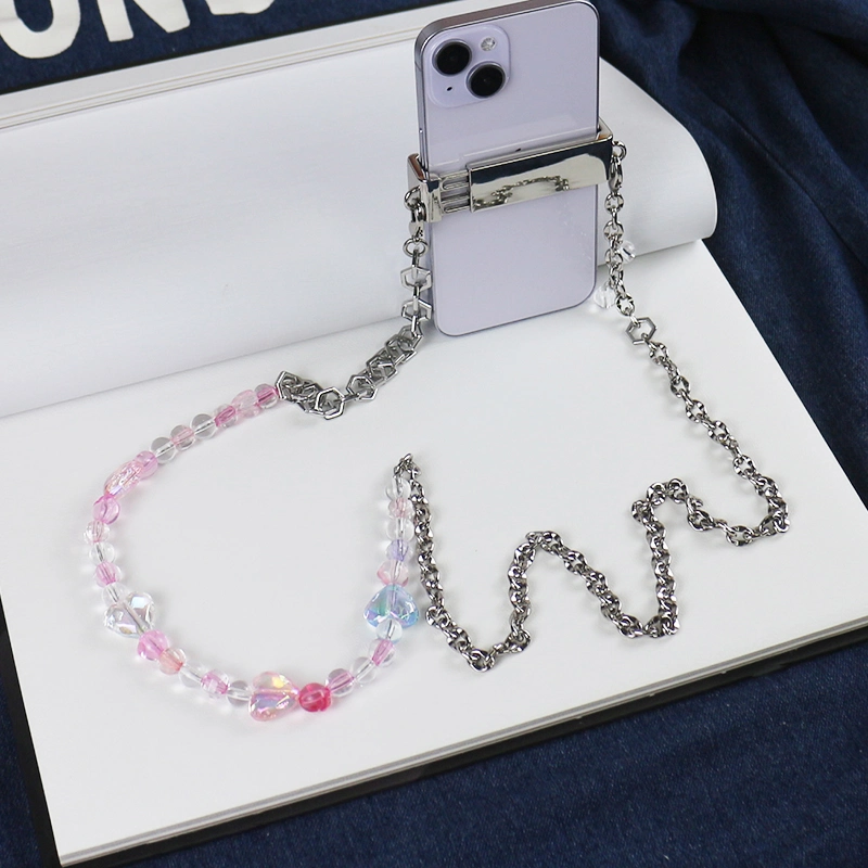 Pink Rubber Bead Charm Chain Phone Clip Portable Phone Case Accessories