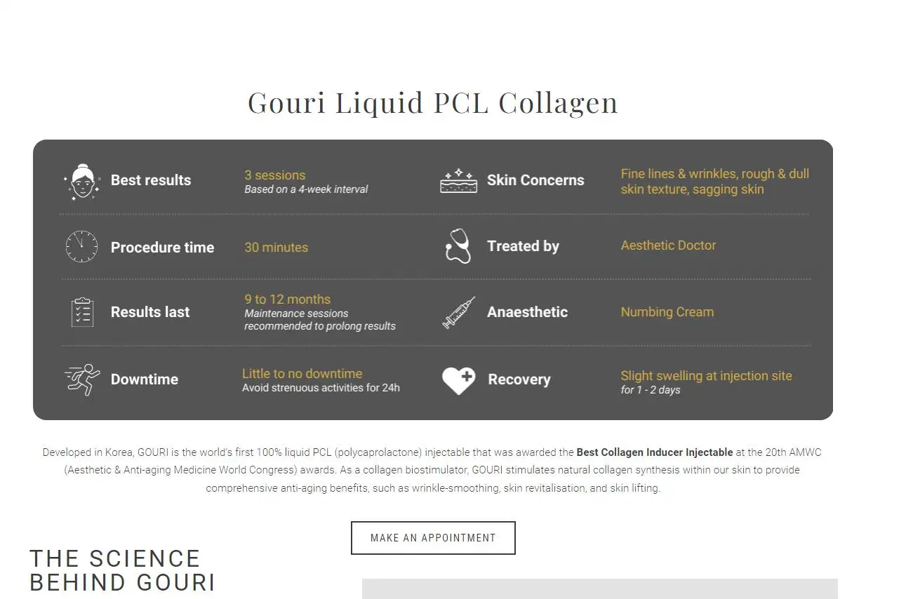 CE stimulateur ISO La FDA a approuvé le collagène Gouri PCL Polycaprolactone Gouri de remplissage de liquide injectable