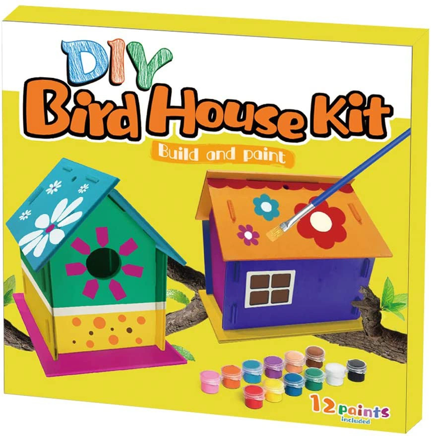 Artisanat pour enfants 4-8 ans Arts du bois 2 packs Bricolage oiseau Kit maison et peinture de la maison d'oiseau (y compris peintures et brosses) Arts en bois pour filles