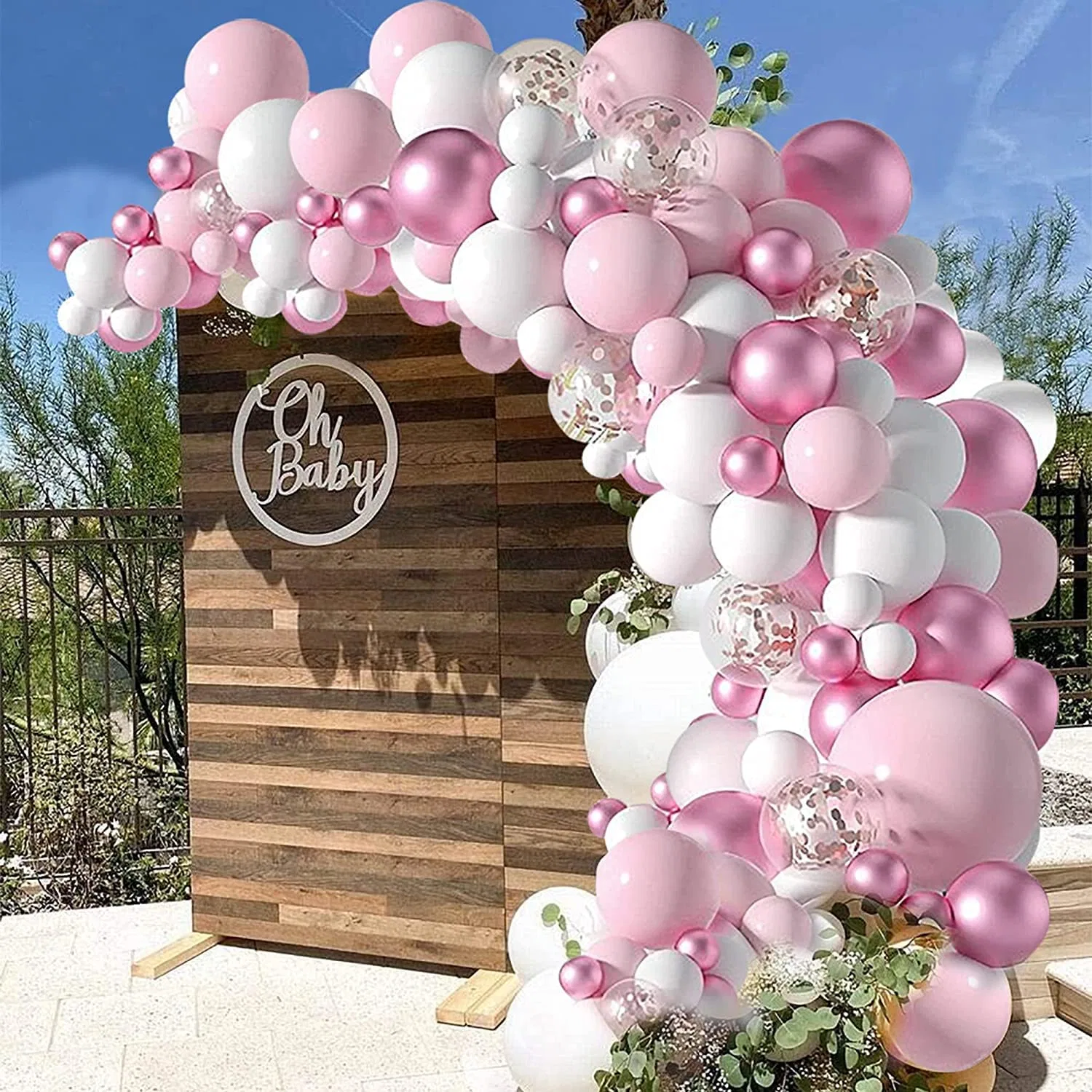 Pink White Balloons Garland Pastel Pink Balloons Metallic Confetti Birthday Party Balloons