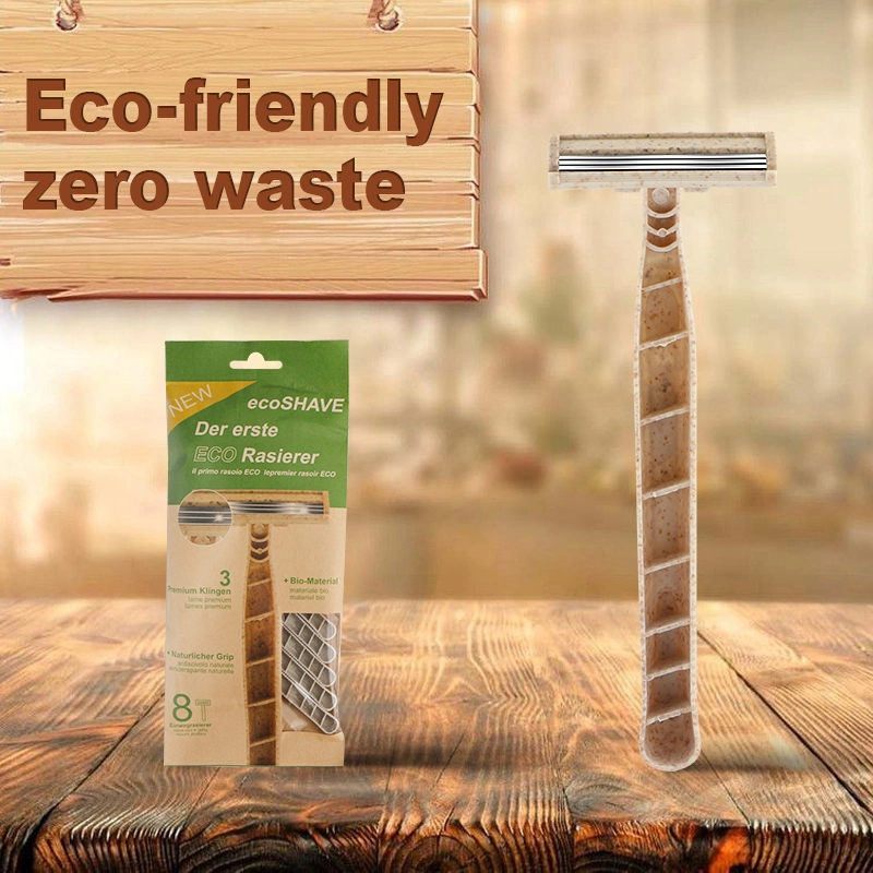 Biodegradable Wheat Straw Handle Shaving Razor Triple Stainless Steel Blade Eco-Friendly Disposable Razor