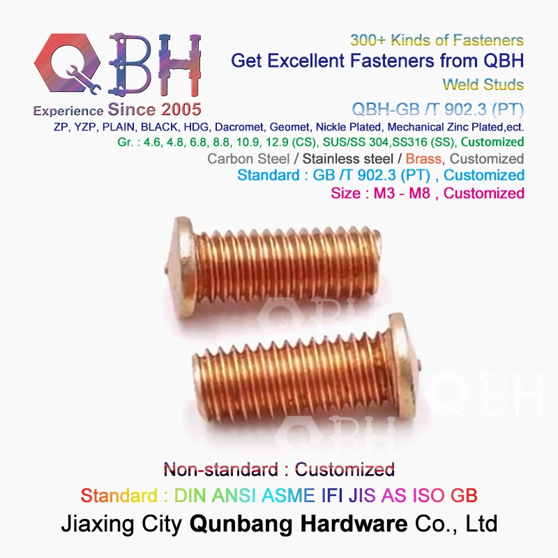 Qbh Customized PT Type Brass Copper Plated Flanged Spot Weld Stud Welding Screw