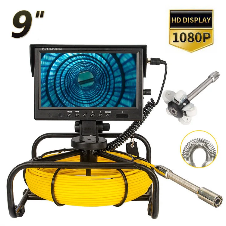 9 Inch Sewer Camera Color LCD Screen Digital Underwater Pipe Inspection Camera 1080P FHD, IPS Monitor DVR Recorder