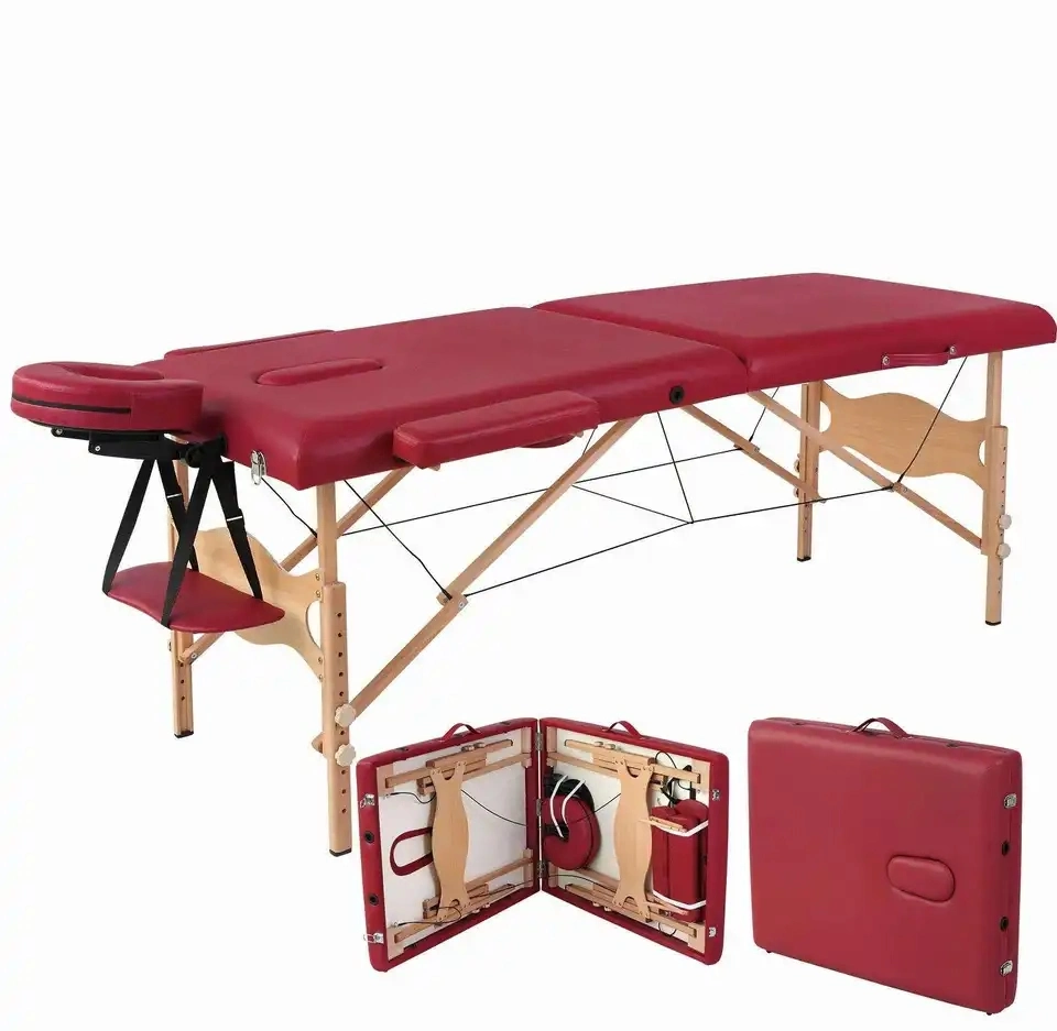 Foldable 2 Section Wooden Massage Table Portable Professional Salon Spa Right angle Leather Massage Bed Equipment Furniture Table (ZG28-002)