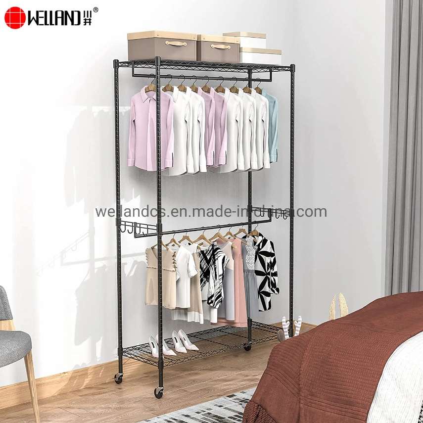 Simple Trending Clothes Clothing Rack Rolling Garment Rack with Storage Shelves