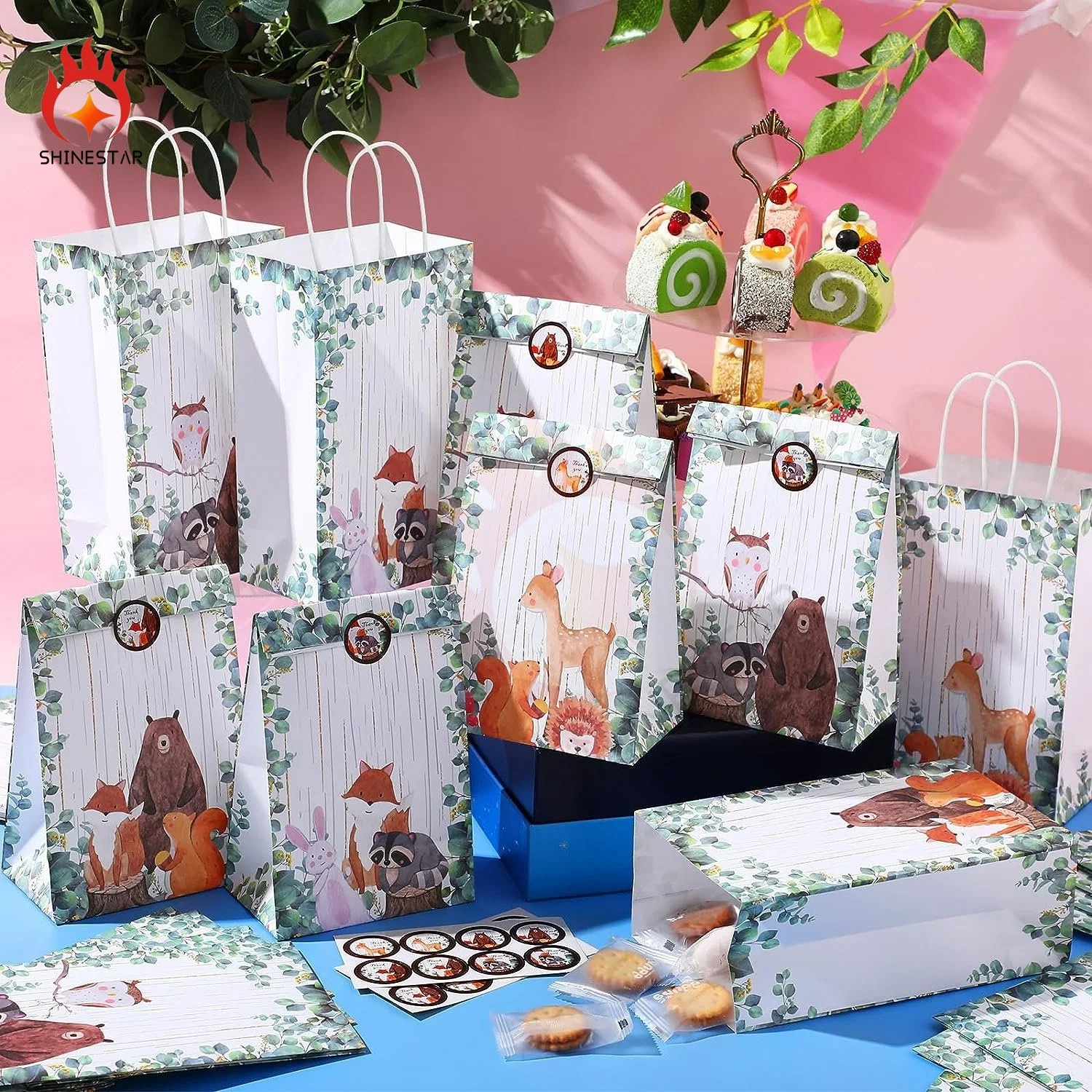 Cute Animal Colorful Pattern Printing Stand up Card Shopping Paper Bag