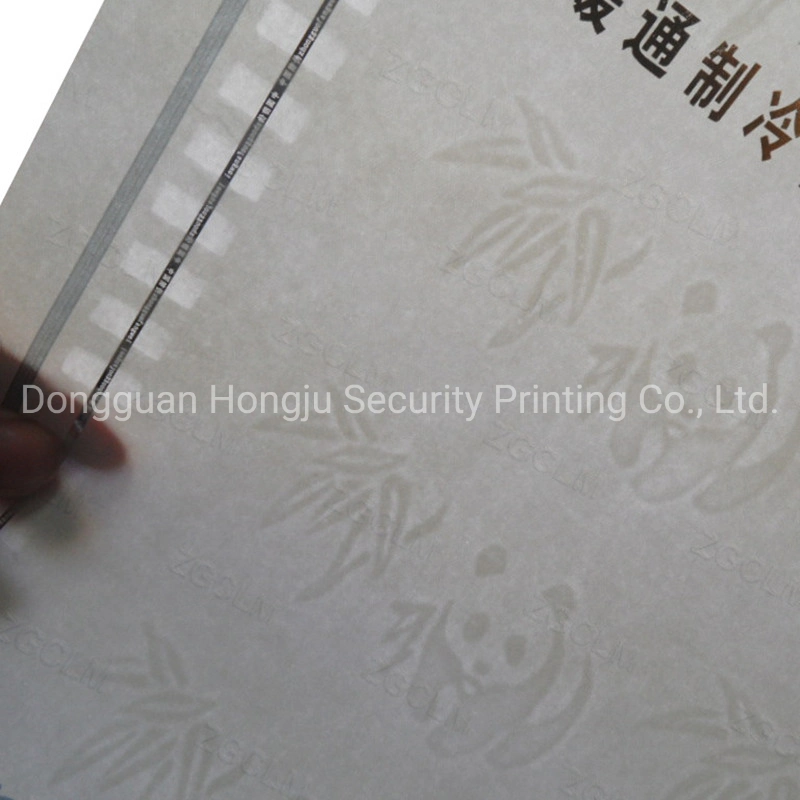 Security Special Paper with Watermark and Green Blue Window Thread for Certificate