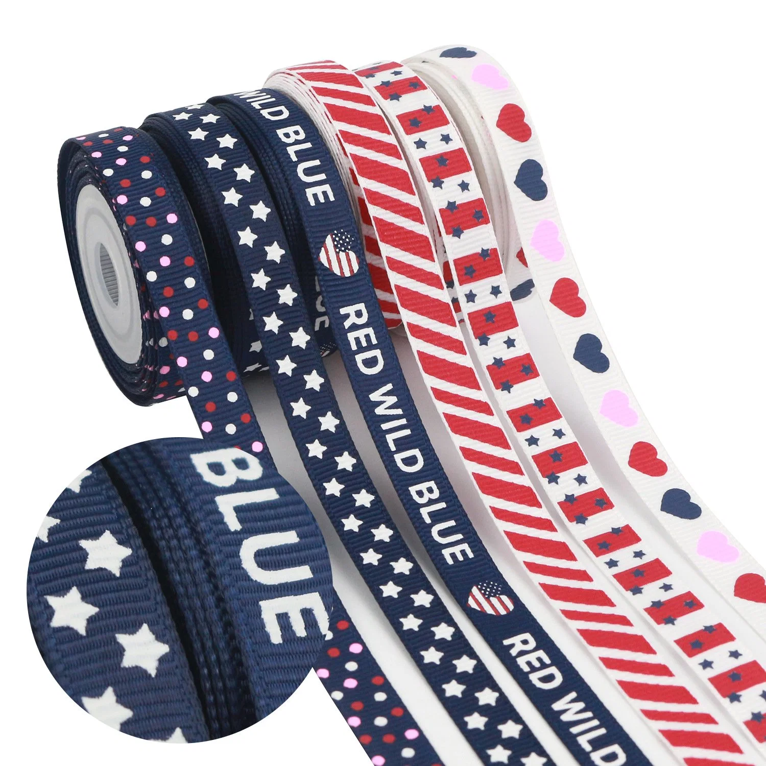 Mudie Ribbon, Independence Day Ribbon, Star Stripe Thread Set Printing Wholesale Heat Transfer Grossgrain Tape