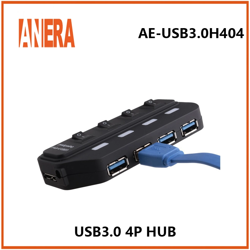High Speed USB 3,0 Hub mit 4 Anschlüssen und individueller Stromversorgung Schalter