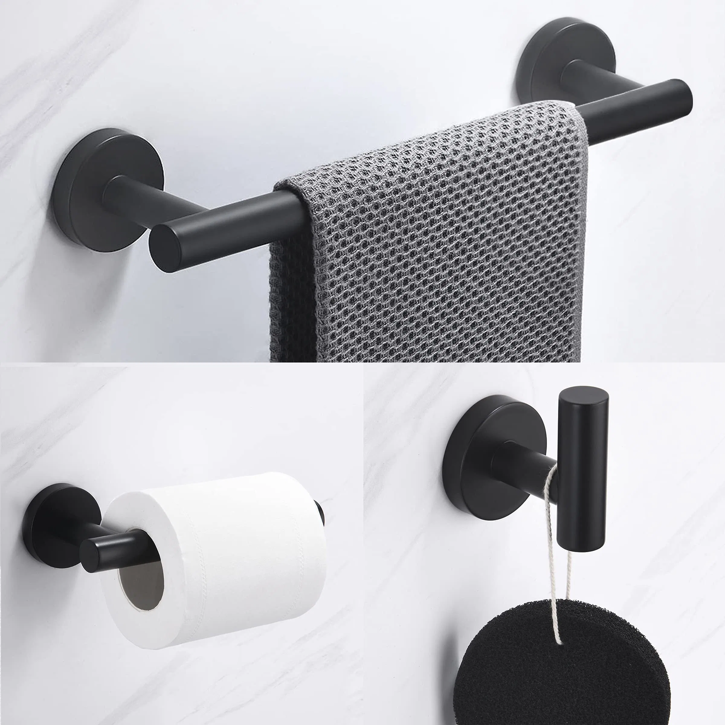 Towel Ring Toilet Paper Holder Robe Towel Hooks 4-Piece Bathroom Hardware Set