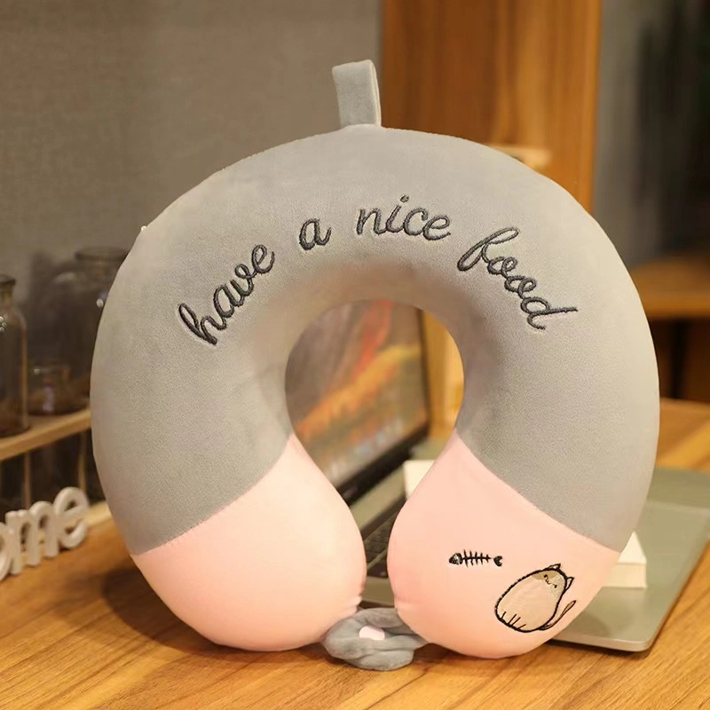 Polyester Cute U Shape Neck Travel Head Pillow of Memory Foam Embroidered