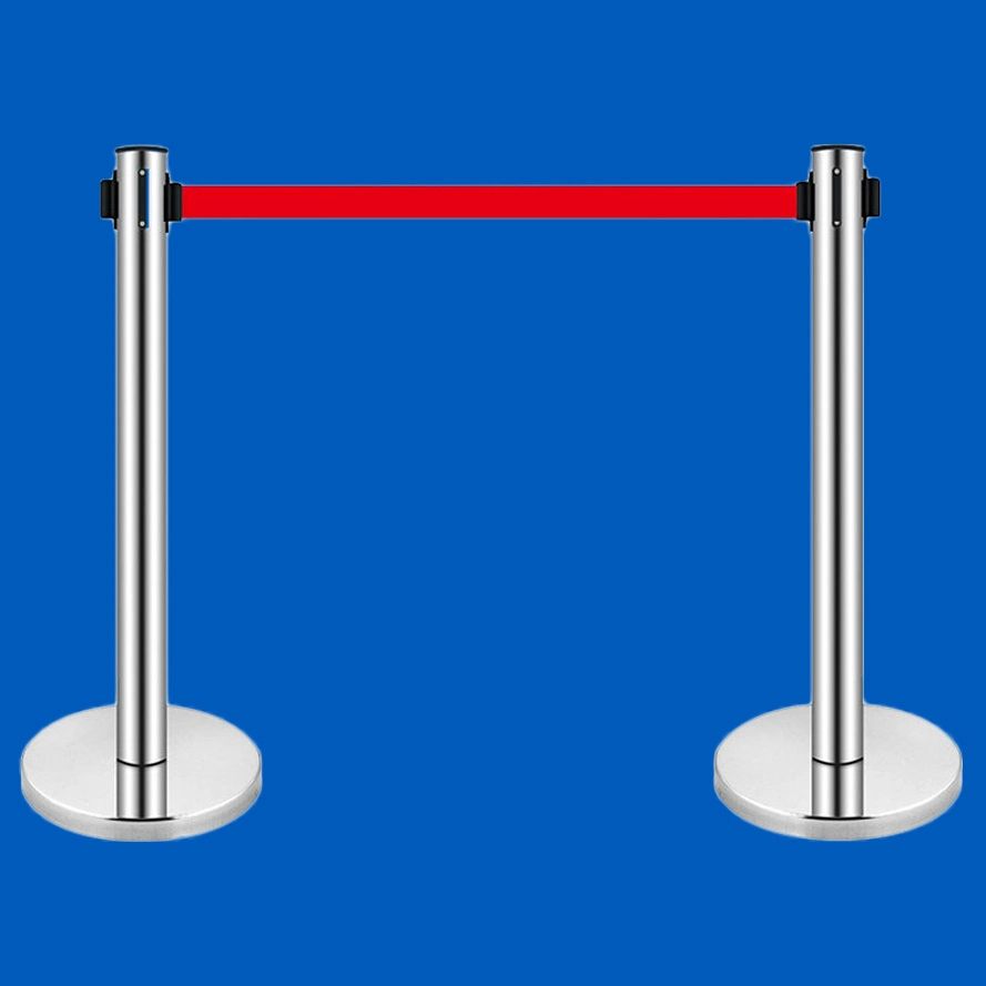 Stainless Steel Mirror Silver Q Stanchion with 2m Retractable Nylon Belt