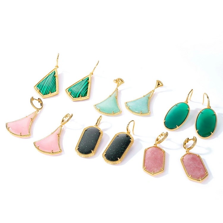 La mujer colgante de geometría brillante cuelgan Aretes Moda Gran Piedra de Arena Verde Gancho Drop Earrings