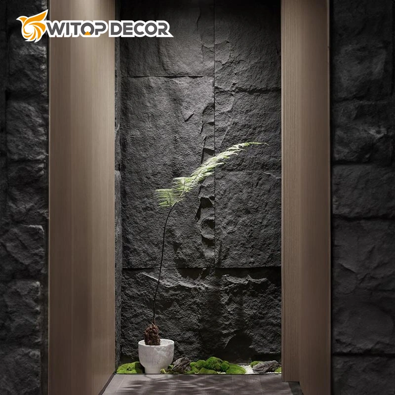 Painel decorativo 3D em espuma PU de poliuretano sem odor verde Painel de parede de rocha PU
