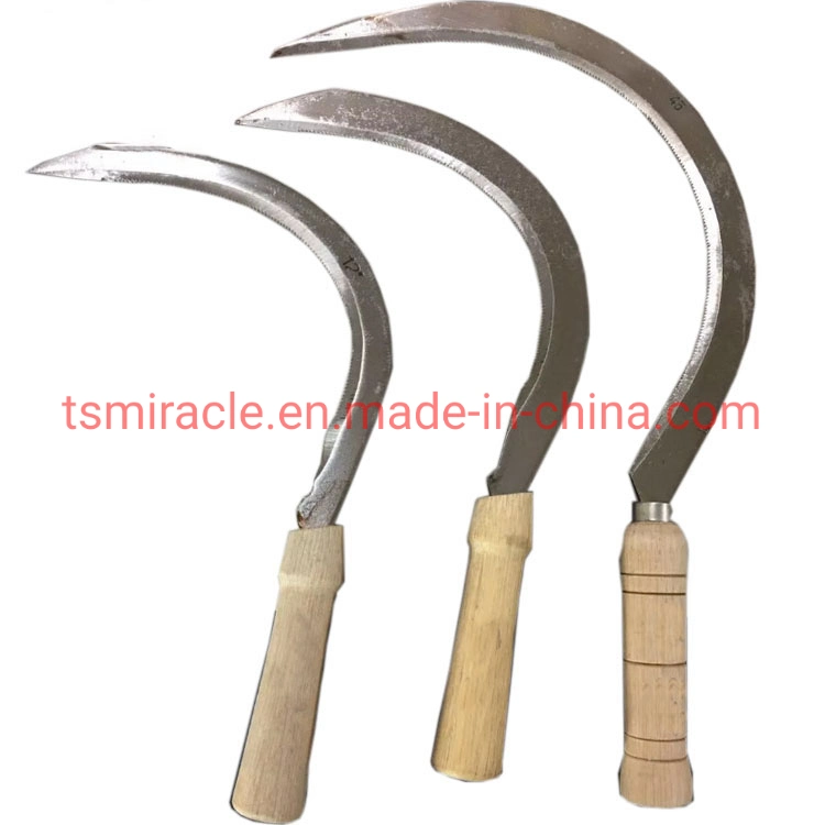 High Quality Carbon Steel Cutting Garden Farming Tool Grass Tooth Sickle with Wooden Handle