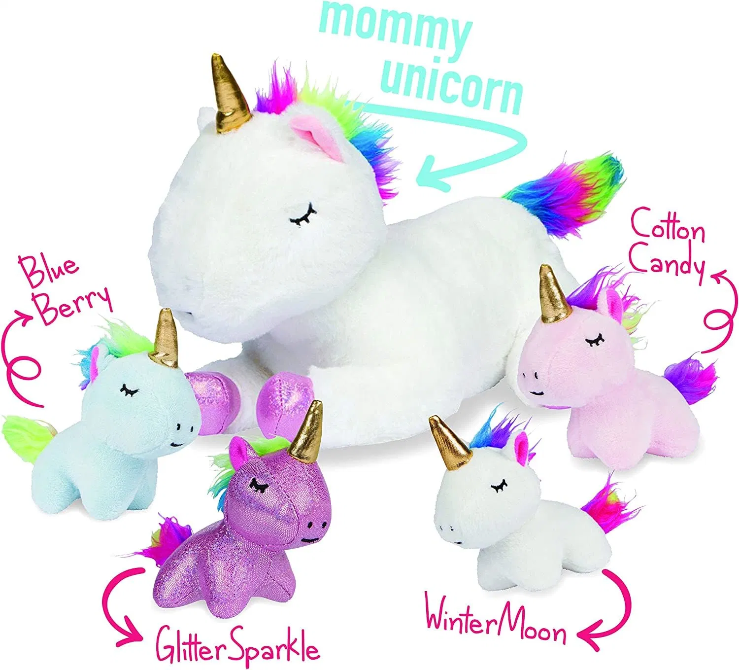 Unicorn Stuffed Animals Plushie Mommy Unicorn with 4 Baby Unicorns Plush Toy