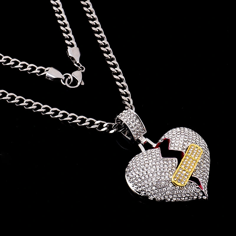 Provence Jewelry Special Design White Gold Plated Solid 925 Silver Vvs Moissanite Diamond Iced out Break Heart Pendant