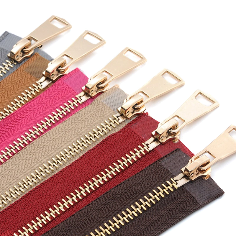 Wine Red Color 5# Colorful Zippers Open-End Auto Lock Gold Metal Zipper