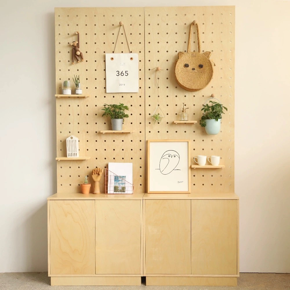 Advertising Head Perforated Wood Pegboard Exhibition Display Stand