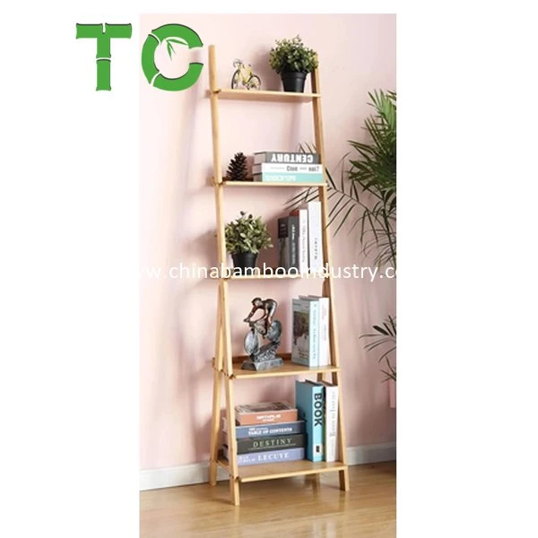 Wholesale/Supplier Bamboo Ladder Shelf Bookshelf Storage Rack Shelves Wall Leaning Shelf, Free Standing Plant Flower Stand, Corner Display Bookcase
