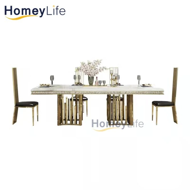 Top 1 Mesa de comedor rectangular moderna de mármol mejor venta Con patas de cromo plateado