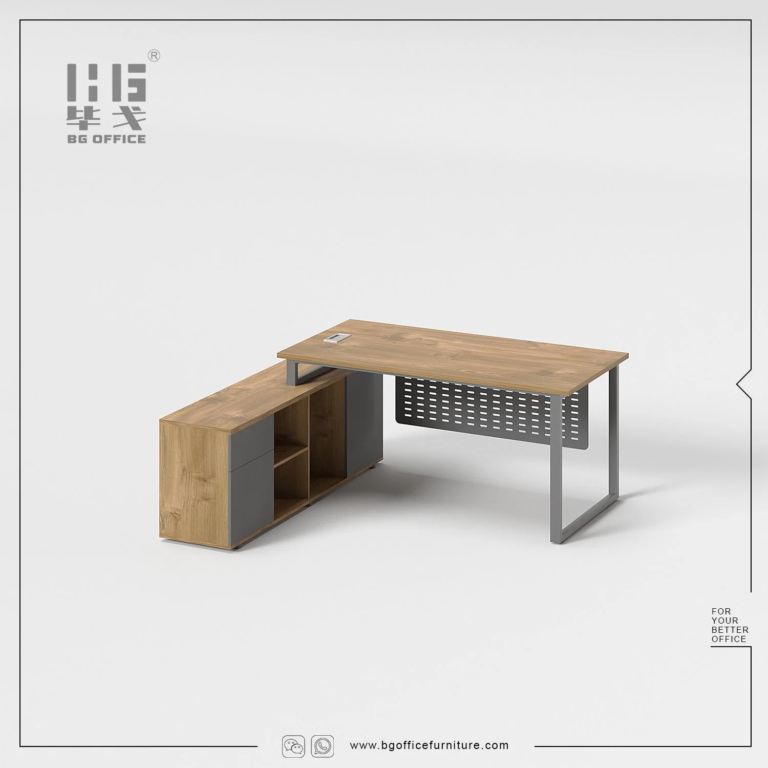 Modern Metal Manager Table L-Shaped Wooden Office Desk Design Concise Commercial Furniture