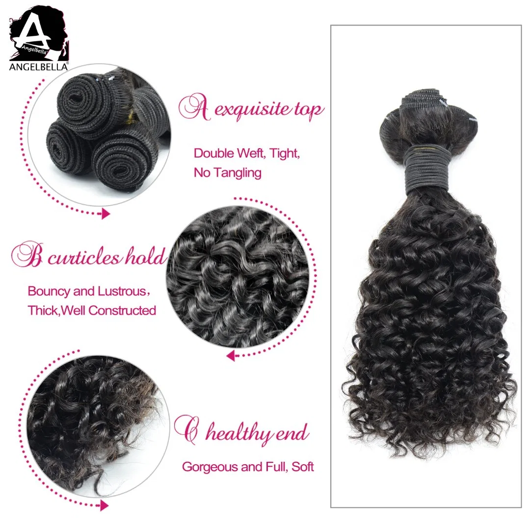 Angelbella 100% Natural Human Hair Product Big Pixie Curl 1b# Remy Hair Weaving