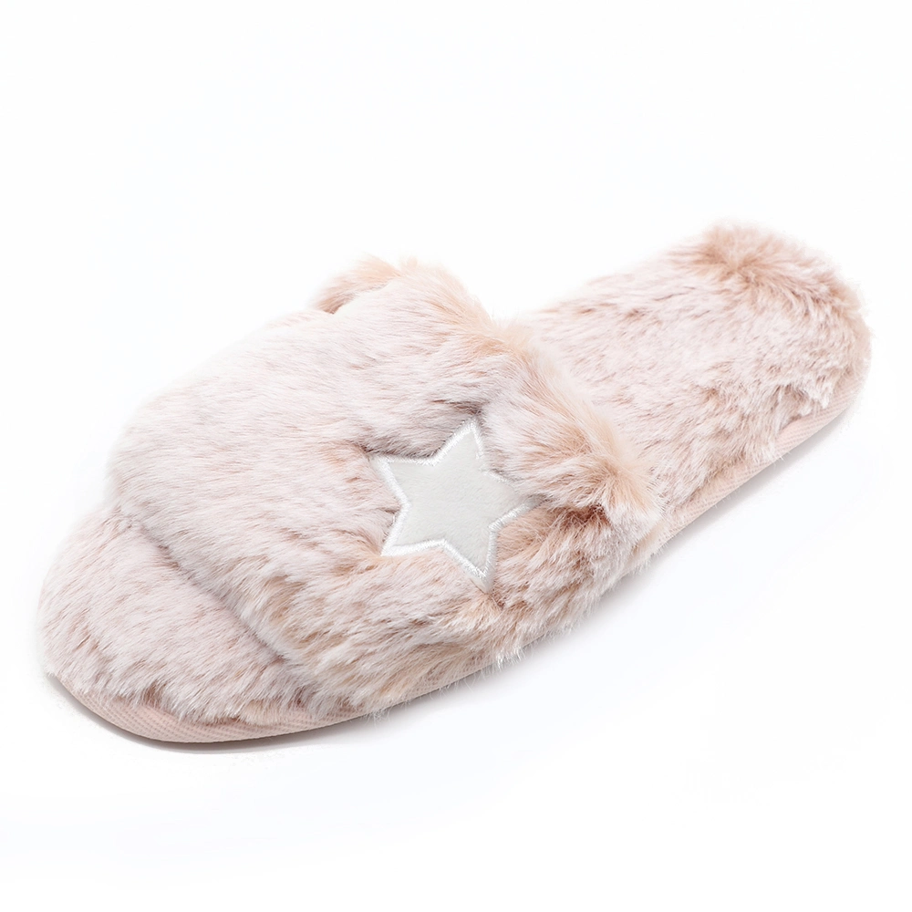 TPR Sole Winter Fluffy Fuzzy Indoor Plush Faded Faux Fur Slippers for Women Lady Slides Slippers