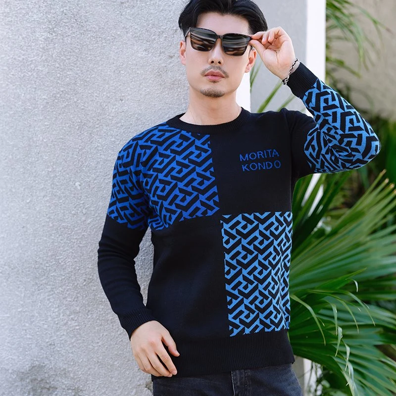 Ins Fashion Men's Sweater Custom Logo Winter Knitted Men Sweater