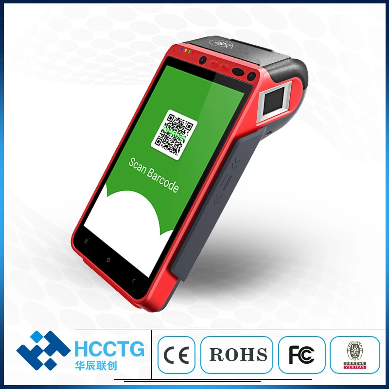 جهاز Android POS المتكامل بشاشة لمس مقاس 5.5 بوصة MSR IC NFC يدعم ماسح بصمات الأصابع من نوع QR 1D/2D دعم EMV L1 L2 PCI 5.0 (Z100)