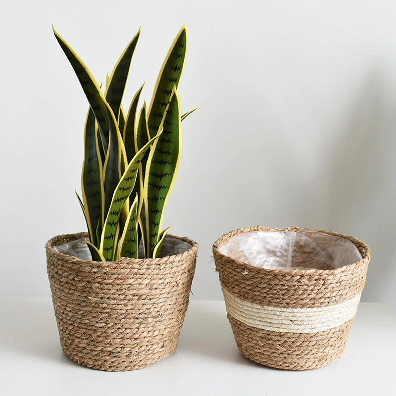 Rural Pastoral Style Hand-Woven Grass Rattan Flower Basket Woven Flower Pot