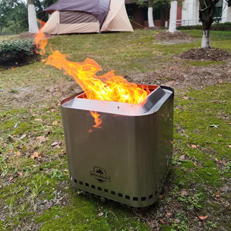 Estufa portátil de doble capa al aire libre Acero inoxidable Madera ardiente sin humo Fogata