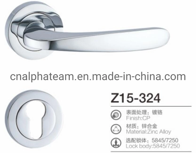 Economic Matte Black Color Aluminum Door Lever Lock Hardware on Round Rosette with Cylinder Hole Escutcheon