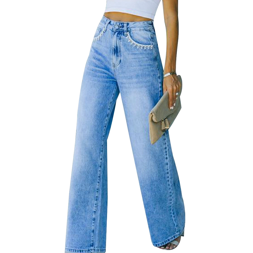 Calças casuais para mulher Jeans Denim com pernas largas