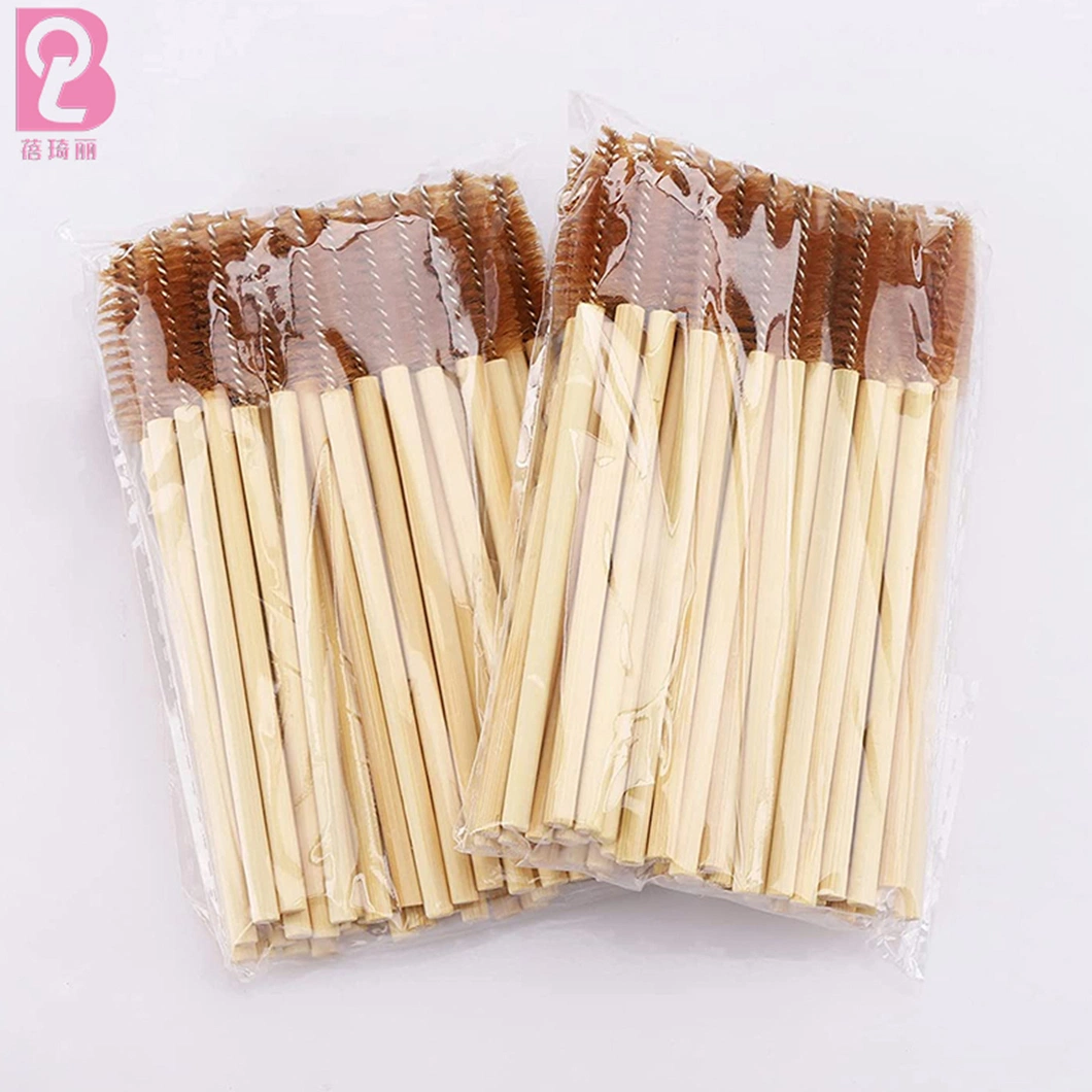 Beiqili 50PCS Disposable Eco-Friendly Bamboo Handle Eyelash Brush Mascara Wand Lash Brush Applicator Spoolies Hisopos Swabs