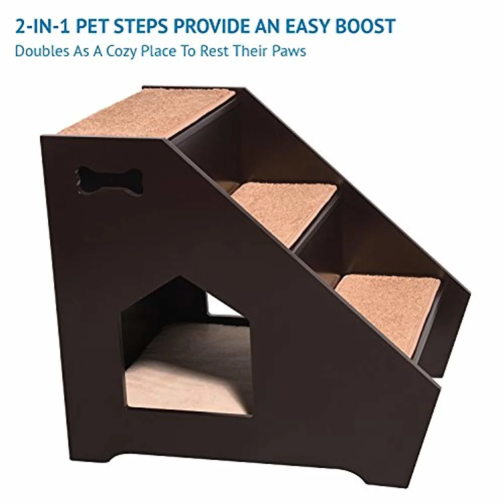 2020 New Design Cat & Dog Wooden Step House -Wooden Pet Stairs W/ 3 Nonslip Steps