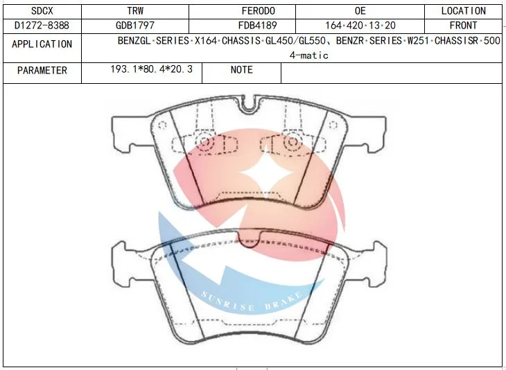 Sdcx D1272 Fdb4189 Ceramic Brake Pads for Cars with Excellent Braking Effect