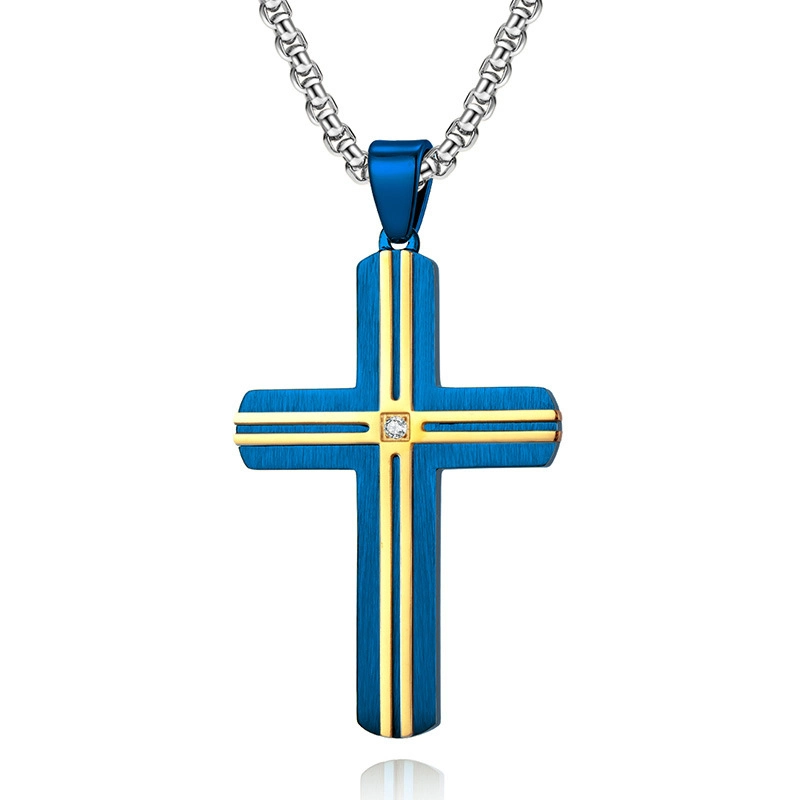 Religious Double Color Cross Pendant Simple Stainless Steel Jewelry Necklace