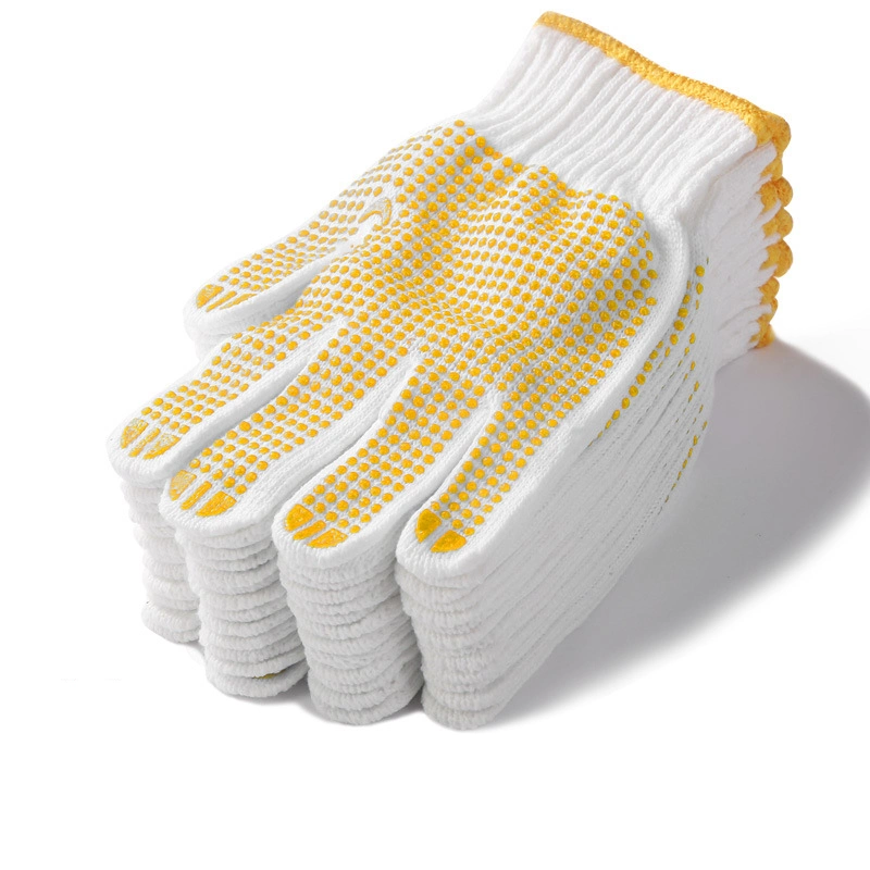 Precios baratos de puntos de PVC blanco de algodón de látex Guantes de trabajo tejidas a mano los guantes de protección de puntos