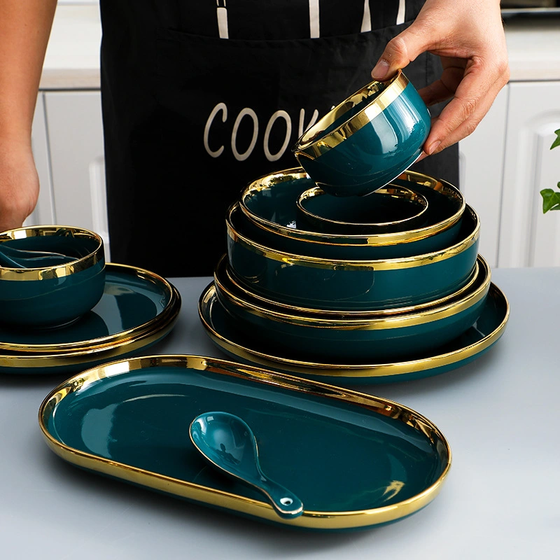 Dinnerware Verde Escuro jantar em cerâmica Definir Conjunto de louça