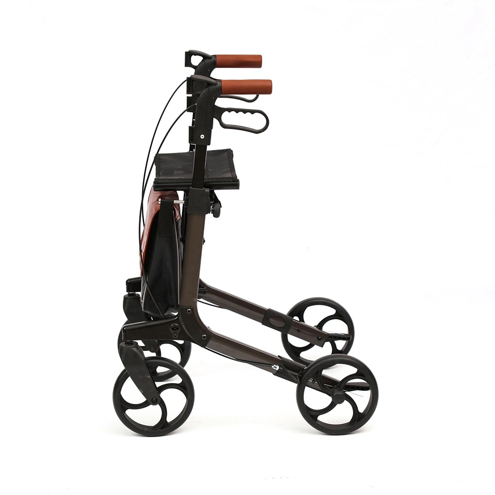 China Wholesale/Supplier Comfortable Non-Slip Stable 4 Wheel Aluminum Folding Rollator Walker