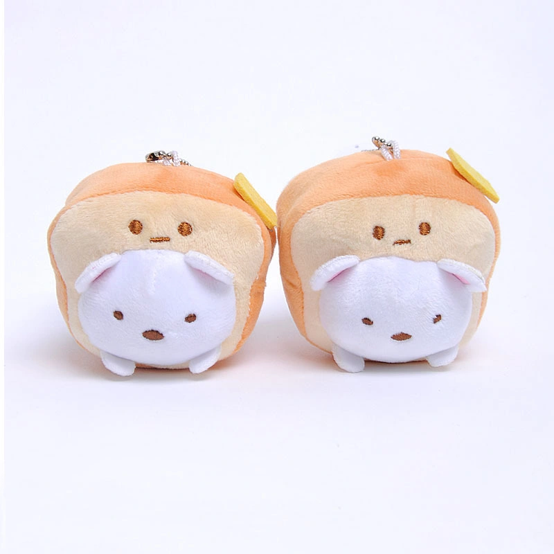 Popular Anime Design 8cm Bread Shaped Soft Stuffed Toy Good Quality Plush Keychain