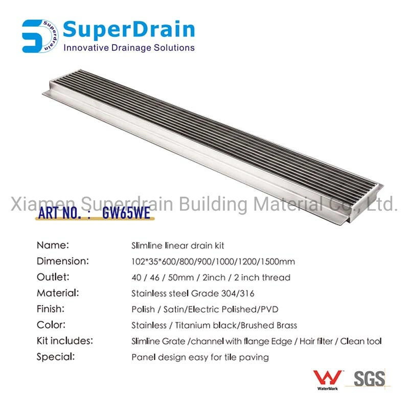 China Supplier Stailess Steel Linear Shower Drain with Outstretched Panel