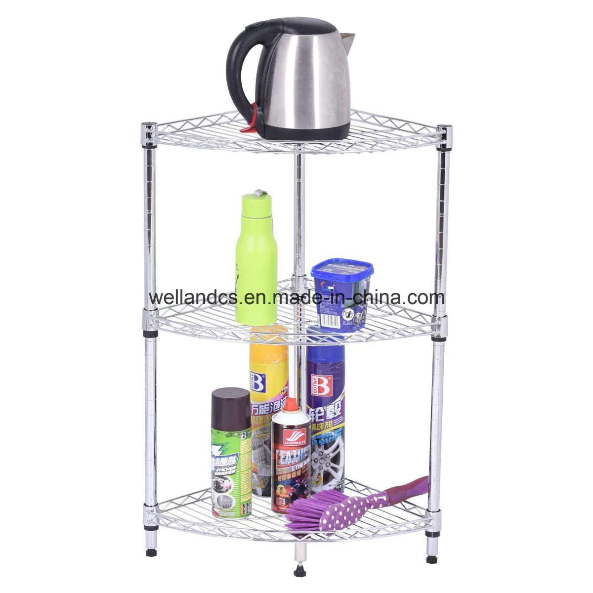 DIY 3 Tiers Metal Kitchen Corner Wire Shelf with PP Mat