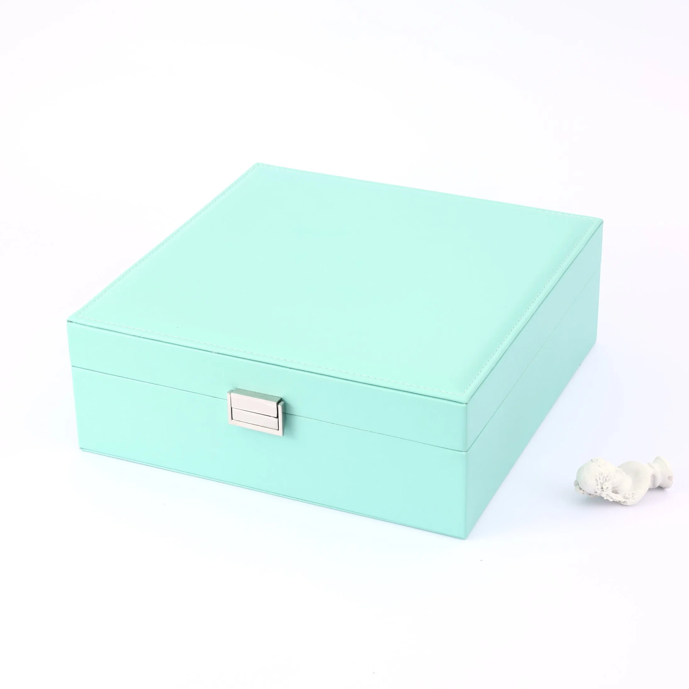 Two-Layer PU Leather Jewelry Storage Box Drawer Ring Earrings Jewelry Box Lock Finishing Jewelry Storage Box