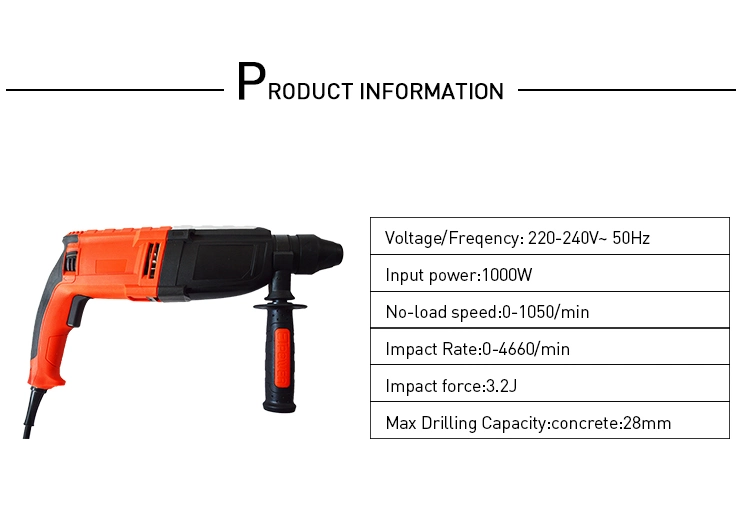 Etpower 1000W 28mm Electric Rotary Hammer Drill Construction Tool