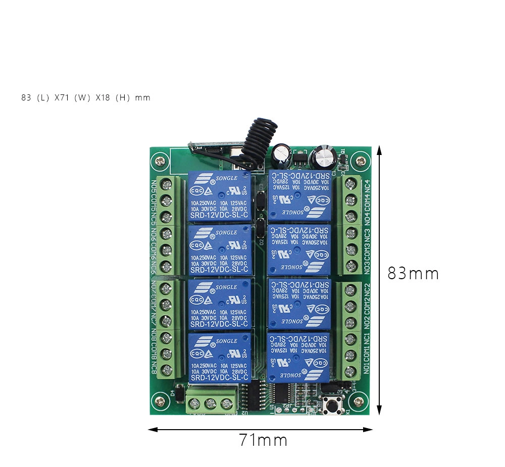 8-канальный модуль реле постоянного тока беспроводной 433 МГц РЧ-пульт дистанционного управления Передатчик и плата приемника управляющего переключателя