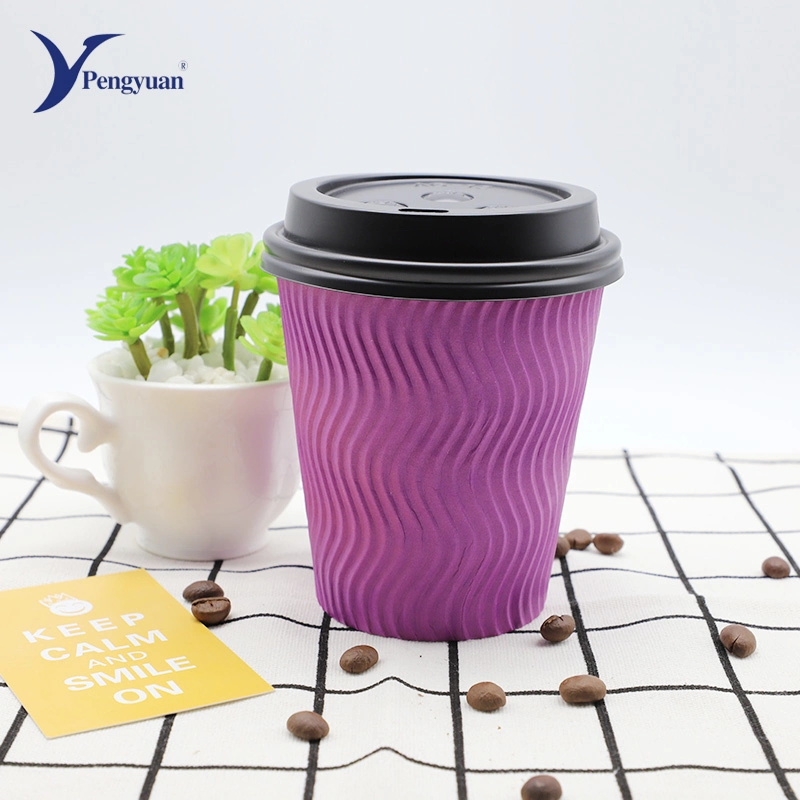 Papier pour tasse à café à chaud jetable, personnalisé, 8 oz/10 oz/16 oz, à motif ondulé Cuvette