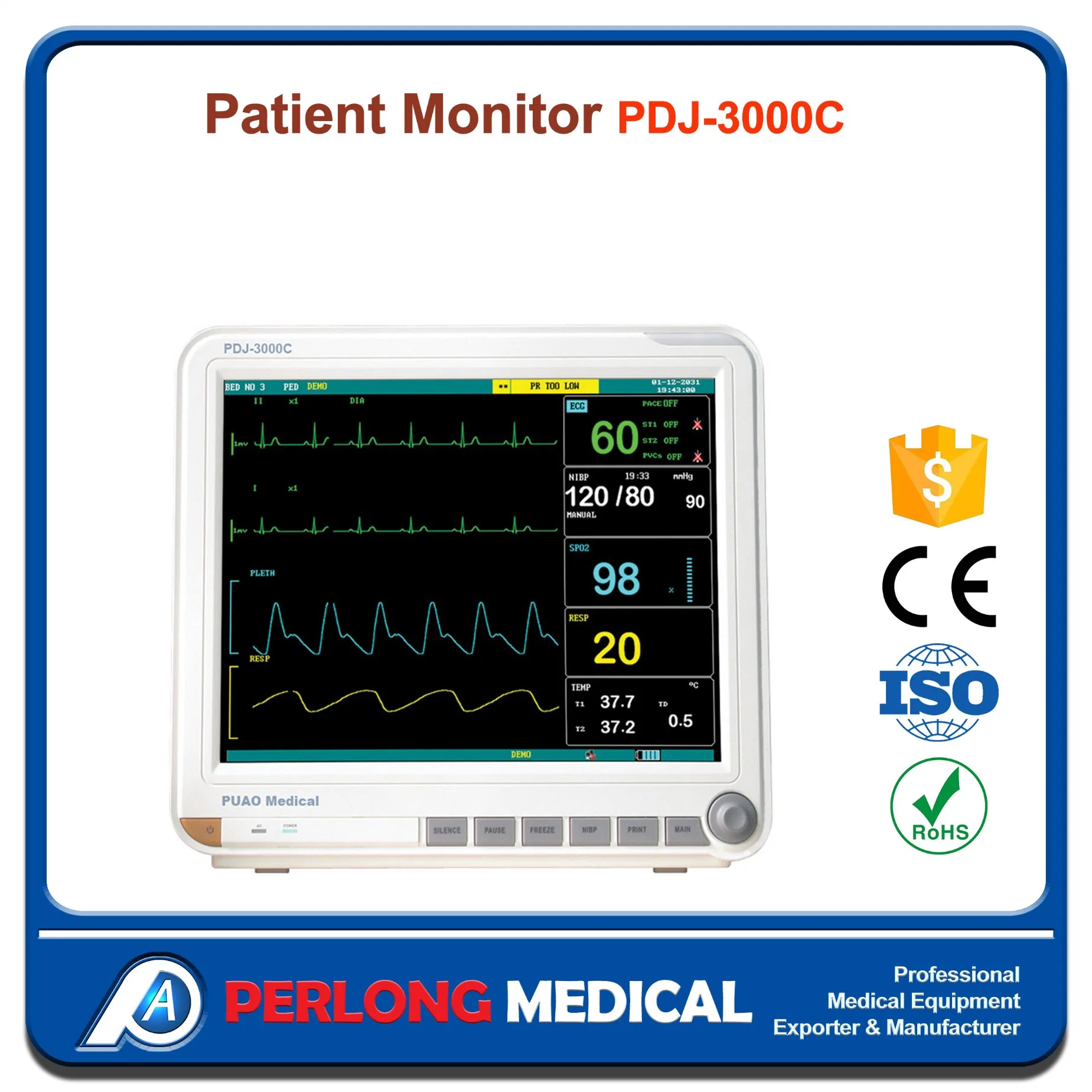 Monitor de paciente portátil PDJ-3000c de diseño profesional con CE