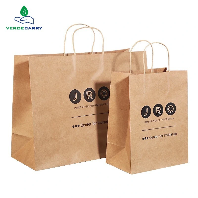 Высококачественная сумка для покупок пригодная для вторичной переработки конструкция логотипа Подарочная сумка коричневая Бумажная сумка Kraft с витой ручкой